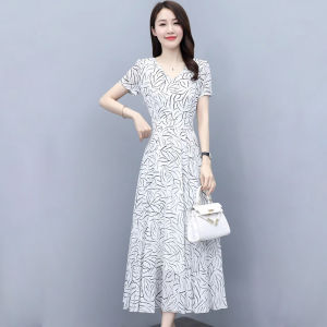 Womens Dresses korean dress fashion V-neck temperament white dress long dress for women