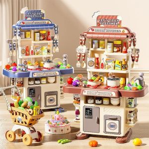 GOFIDIN DIY Function Childrens Kitchen Set Plastic Mini Pretend Play Toy Simulated Cooking Music Faucet Sink Play Food Toy Role Play