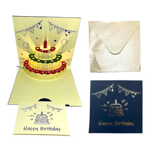 BI Kartu Ucapan Pop Up 3D Bentuk Kue Ulang Tahun Dengan Lampu + Musik R1200