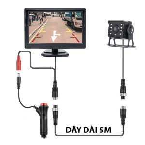 Bộ camera lùi xe tải PKXH68 Màn hình AHD 5inchmắt camera AHD720P vỏ kim loại8 đèn led nhìn đêm