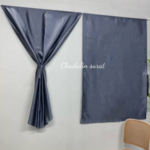 ผ้าม่านหน้าต่างแบบสอดลวดผ้าปั้มลายกราฟฟิกเทาเนื้อผ้าหนากันแสงยูวีมีสายผูกเย็บติดด้านข้าง(ราคา 1 ผืน)