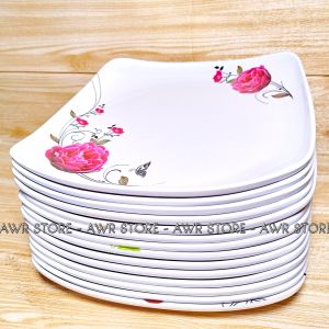 PROMO 1pcs / 3pcs / 6pcs PIRING MELAMINE (SNI) TEPLEK PERSEGI TEBAL TERBARU MURAH DIAMETER 24CM Piring Melamin