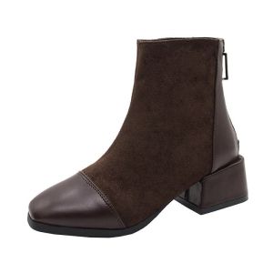 Free Shipping Suede WomenS Shoes Autumn/Winter Korean-Style Fashionable Front-Zipper Mid-Heel Ankle Boots WomenS Casual Boots High Heels