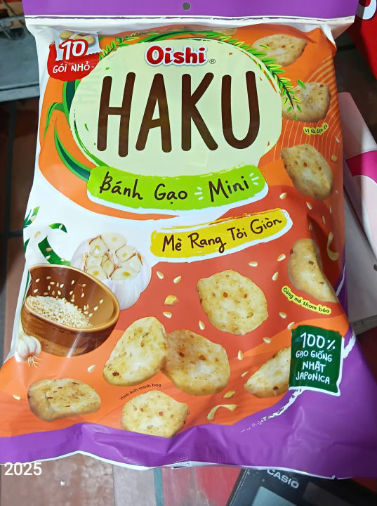 THÙNG ( 20 BỊCH ) BÁNH GẠO NƯỚNG OISHI HUKU VỊ DỪA SẤY GIÒN, MINI CÁ ...