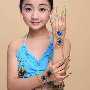 THANKSKY Thời trang Phong cách cổ Trang sức Pha lê đỏ Ấn Độ Thái Bảo vệ đầu ngón tay Nhẫn móng tay Knuckle Rings Ngón tay vàng Belly Dance Bracelet