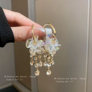 Cổ Tích Bông tai hình tròn Hoa Nữ Tính thời trang Hàn Quốc Pha Lê lớn trang sức hoa tai tua tòn ten Bông Tai Cho Phụ Nữ Món Quà