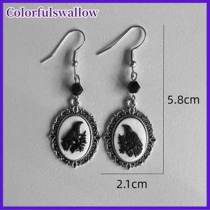 Colorfulswallow Cổ điển Gothic Mèo Trắng mô hình thả Bông tai phụ nữ cổ điển Bạc Màu khung sáng tạo móc bông tai bên đồ trang sức
