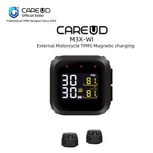 CAREUD M3X-WI Motorcycle Wireless TPMS Tire Pressure Monitoring System Digital LCD with Two Black External Sensors Easy to install