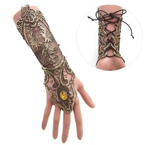 ZYJC Phong cách steampunk Găng tay không ngón Còng ren Gothic Găng tay ren cổ điển Thời trang Đen Vòng tay giữ ấm Phụ kiện Halloween