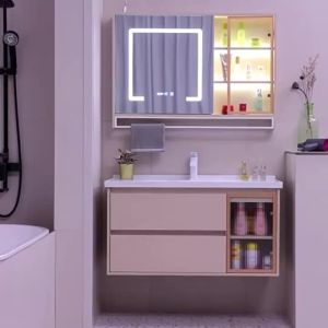 Bear Vanity Cabinet Mirror Bathroom Cabinet Combination Light Luxury Ceramic Whole Washbin Bathroom Table Sink