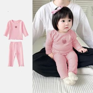 Korean Style Kids Pajama Set Cute Girls 2 Piece Sleepwear Warm Long Sleeve Autumn Winter Homewear Cozy Loungewear Outfit2026