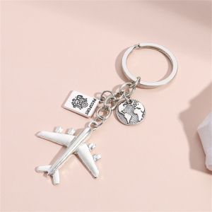 COSE Handmade Best Friend DIY Airplane Charms No Matter Where Metal Key Ring Travel Keyring No Matter Where Pendant Earth Airplane Keychains