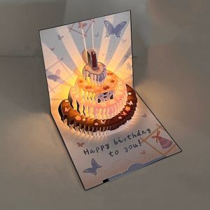 GIORGIONE Folding Pop Up Birthday Card Butterfly with Envelope Birthday Message Card Stereoscopic Postcard Music Light Greeting Card Birthday Party