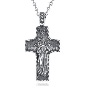 Eudora 925 Sterling Silver JESUS Cross Necklace Shepherd Amulet Pendant Vintage Cool For Men Women Personality Jewelry Gift