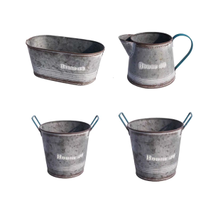 Distressed French Country Flower Bucket Planter With Handle Metal Iron Container For Farmhouses Wedding Party Decoration