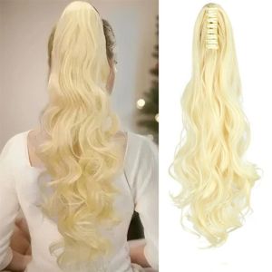 OMQAIO 22 inch Tóc nối đuôi ngựa dài gợn sóng Curly Kẹp vào Tóc giả đuôi ngựa kẹp càng cua Phụ kiện tóc Sáng tạo Tóc giả tổng hợp dành cho phụ nữ