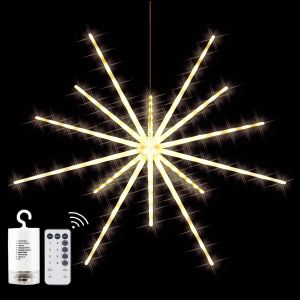 112 LED Hanging Firework Lights Battery Operated Starburst String Light Remote Control 8 Modes Waterproof Dimmable Chandelier For Outdoor Garden Christmas Party Decor
