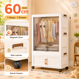 JOVNO Foldable Cabinet for Clothes Plastic Wardrobe With Magnetic Doors Stackable Clothes Storage Cabinet