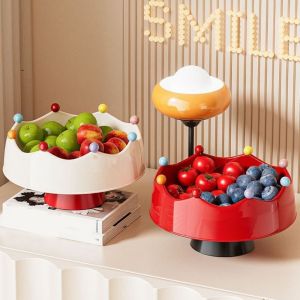SJJL MALL Large Capacity Fruit Bowl  with Fork Crown Design Detachable Fruit Serving Plate Cute Draining Water Dry Fruit Tray Home Decoration