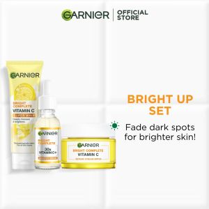 Garnier Bright Complete Brightening Set (Whip Foam 100ML + Vitamin C Booster Serum 30ML + Day Cream 50ML) - Fade Dark Spots
