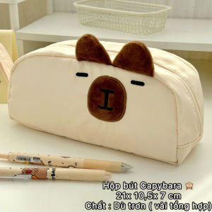 Bóp viết 4 ngăn cỡ lớn thêu hình chân mèo kèm tay cầm túi vải hình capybara đáng yêu đựng đồ đa năng