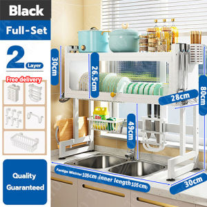 BIG Size Adjustable 1/2 Tiers 95/105CM Dish Rack Cabinet Rack Over-The-Sink Drainer with Cover Plate Drying Rack Dish Rack Kitchen Organizer