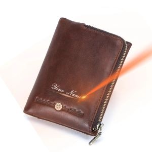 CONTACTS Genuine LeatherWallets for Men Vintage Card Holder Coin Purse Money Clip Name Engrave Customize Wallet DIY Gift2026