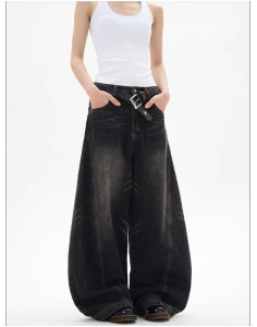 Black Pants for Men Baggy Pants Men Washed Jeans Drop Long Mop Pants Wide Leg Pants Y2k Loose Pants for Men American