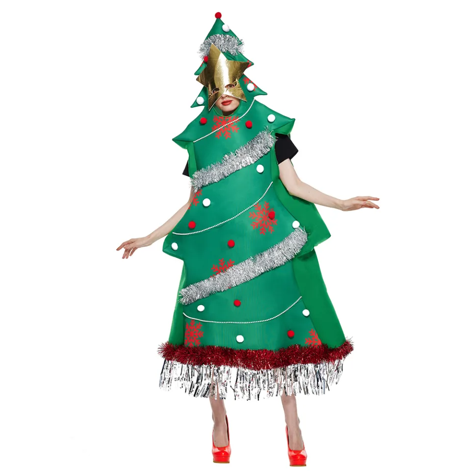 Christmas Tree Xmas Party Costume 3pcs Womens Christmas Tree Costume Set  Glitter Glasses Temu Chile