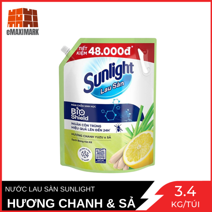Nước Lau Sàn Sunlight Thiên Nhiên Chiết Xuất Chanh Yuzu & Sả Túi 3.4 KG ...