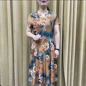 100KG Fat Girl Can Wear Oversized Retro Floral Print Cheongsam Dresses Middle Age Women Short Sleeve Clothes Temperament Showing Slim Long Dress
