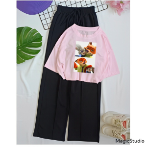 JOY Setelan Baju Wanita Korea Crop Top Zotopia