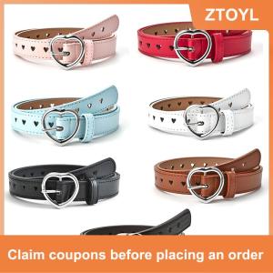 【ZTOYL】 Children Faux Leather Belt Kids Cute Peach Heart Buckle Belts Girls Waist Belt