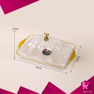 BabyShop-C1206 Set Nampan Saji Transparan Aesthetic dengan Tutup Nampan Mewah Handle Gold /Food Tray