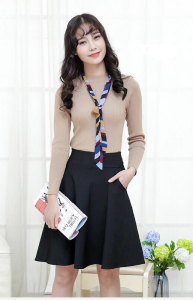 Cosuits Women Flare Skirt Pants – Black Stretchable Office Bottom with Inner Pant & Pockets M-3XL