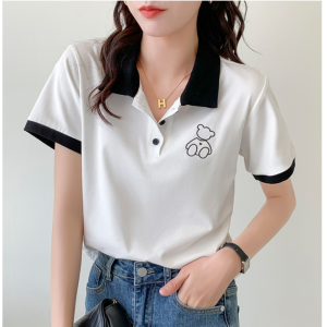 💥[A030] Áo len thun nữ Montoghi dệt kim Quảng Châu thêu LOGO cộc tay polo PHỐI VIỀN thanh lịch - L2M