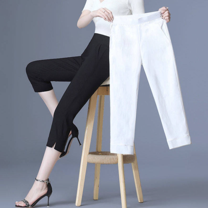 Summer Women Cropped Capri Pants Lady Knee Length Slim