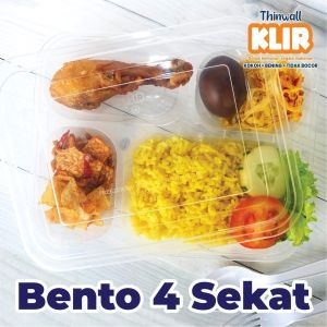 thinwall bento sekat 3/4 star + tutup bening anti bocor/thinwall KLIR/ tempat makan bento/foodgrade Bpa free tempat makan hokben 25 pcs/tempat makan anti bocor