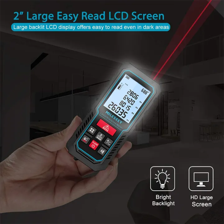 Mileseey Rechargeable Laser Distance Meter S2 with Digital Angle 50M ...