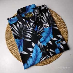 BISA COD Kemeja Surfing Pria Lengan Pendek Cowok Koran Premium Distro Motif Stripe Tulisan Printing