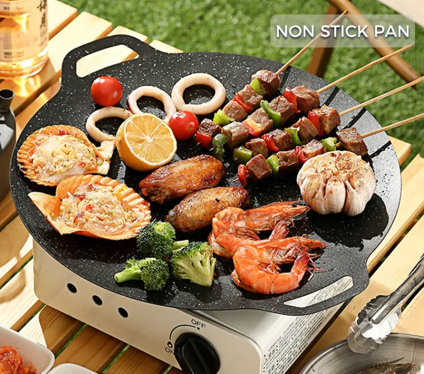 Korea Non Stick Black Grill Pan Korean Outdoor Camping Grill Pan