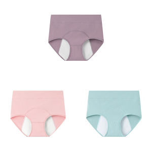 KUCHAR 3 ชิ้น หลักฐานการรั่วไหล กางเกงชั้นในผู้หญิง ไซส์ใหญ่ กางเกงในสาวอวบ เอวสูง ฝ้าย กางเกงชั้นในทางสรีรวิทยา สีทึบ ระบายอากาศได้ กางเกงในผูหญิง