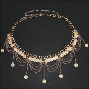 Retro Gypsy Waist Belt Chain Carved Coin Pendant Long Tassel Harness Belly Chains Women Body Jewelry