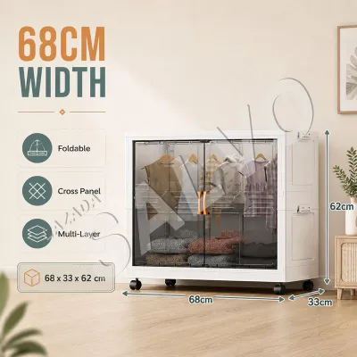 SALVO 70-80cm Foldable Storage Cabinet Plastic For Toys Clothes With Universal Wheels Oversized Wardrobe For Adult