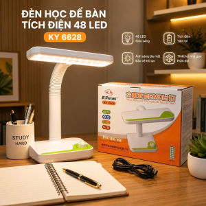 Đèn Bàn Học 48 Bóng LED KEYANG KY-6628 - Pin Sạc Tích Điện 2 Màu Ánh Sáng Trắng/Vàng