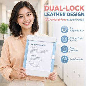 A4 Leather Magnetic Clamps Portable Document Clip Writing Pad Hotel Check-In Signature Board Clip File Folder School Office