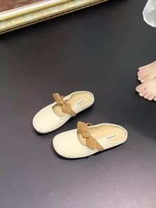 [Free Shipping] Trendy open-toe slippers for outdoor wear 2026 summer vintage ultra-soft versatile Mary Jane new mule slip-on flat shoes for commuting