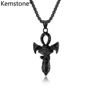 Kemstone Stainless Steel Male Eye of Horus Ancient Cross Pendant Necklace Mens Necklaces Vintage Jewelry