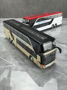 2026 1:30 Scale Double-decker Business Bus Alloy Model Toy Car Sound Light Pull Back 5 Doors Opened Simulation Vehicle Models Toys