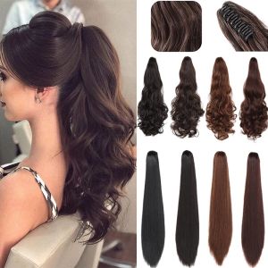 50cm 60cm Fashion Women Long Curly Claw Ponytail Synthetic Hair Extensions Straight Hair Pony Tail Hairpiece Wigs